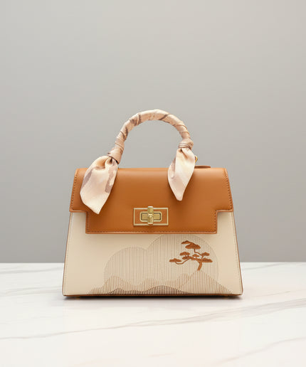 Sac à main brodé carré - Marron