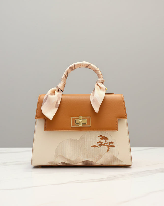 Sac à main brodé carré - Marron
