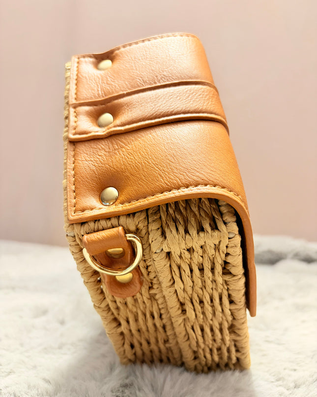 Mini sac style osier hexagonal - Marron