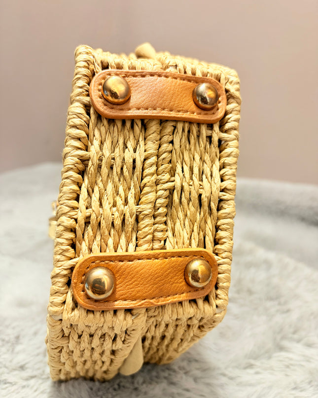 Mini sac style osier hexagonal - Marron
