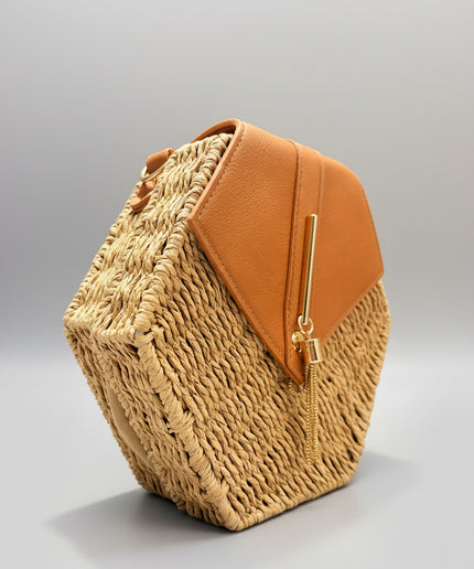 Mini sac style osier hexagonal - Marron