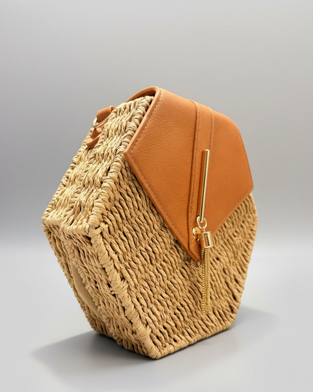 Mini sac style osier hexagonal - Marron
