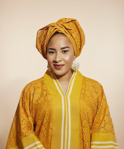 Robe morenike dentelle aso oke - Jaune moutarde