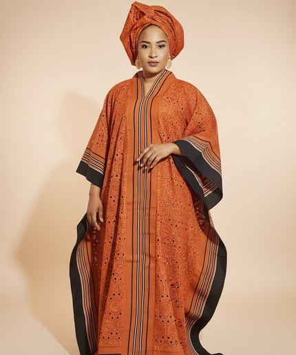 Robe morenike dentelle aso oke - Terracotta
