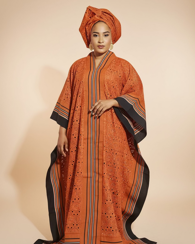 Robe morenike dentelle aso oke - Terracotta