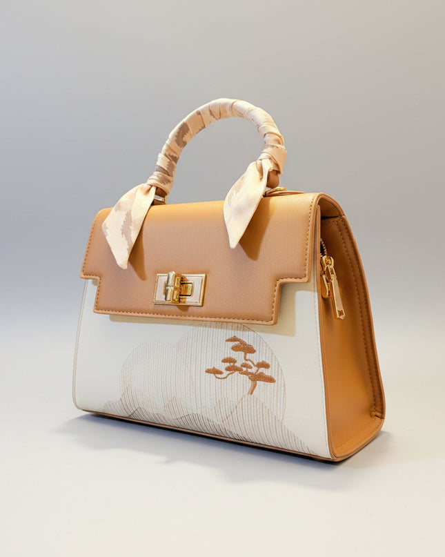 Sac à main brodé carré - Marron