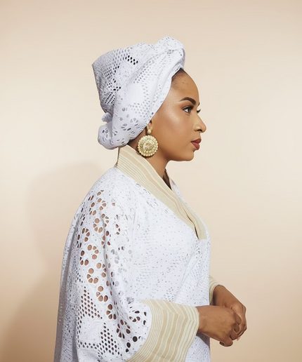 Robe morenike dentelle aso oke - Blanc II