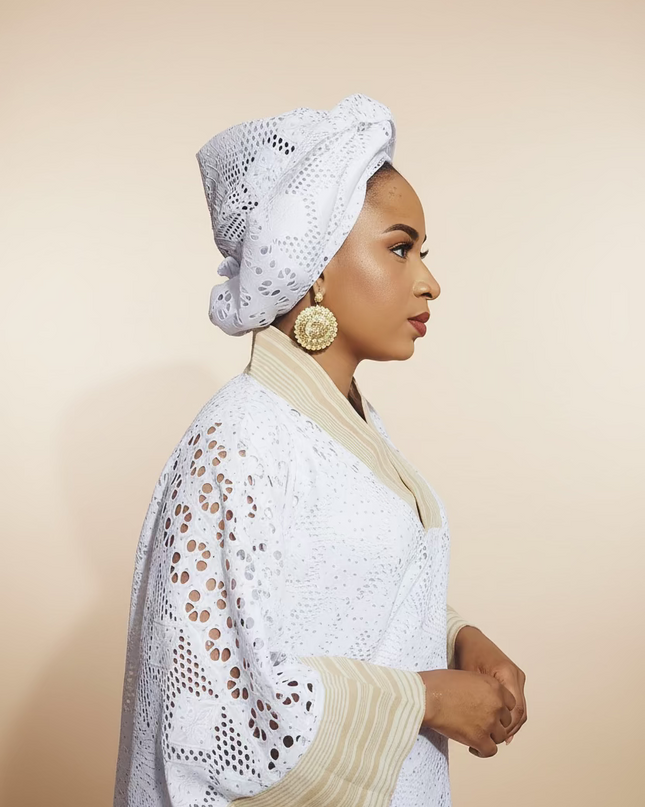 Robe morenike dentelle aso oke - Blanc II