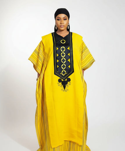 Boubou aso oke lobaloba brodé - Jaune