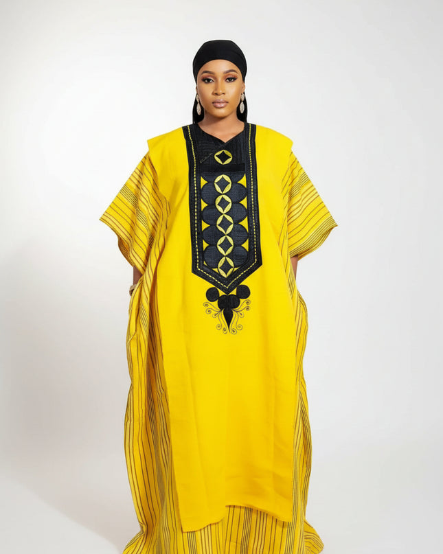 Boubou aso oke lobaloba brodé - Jaune