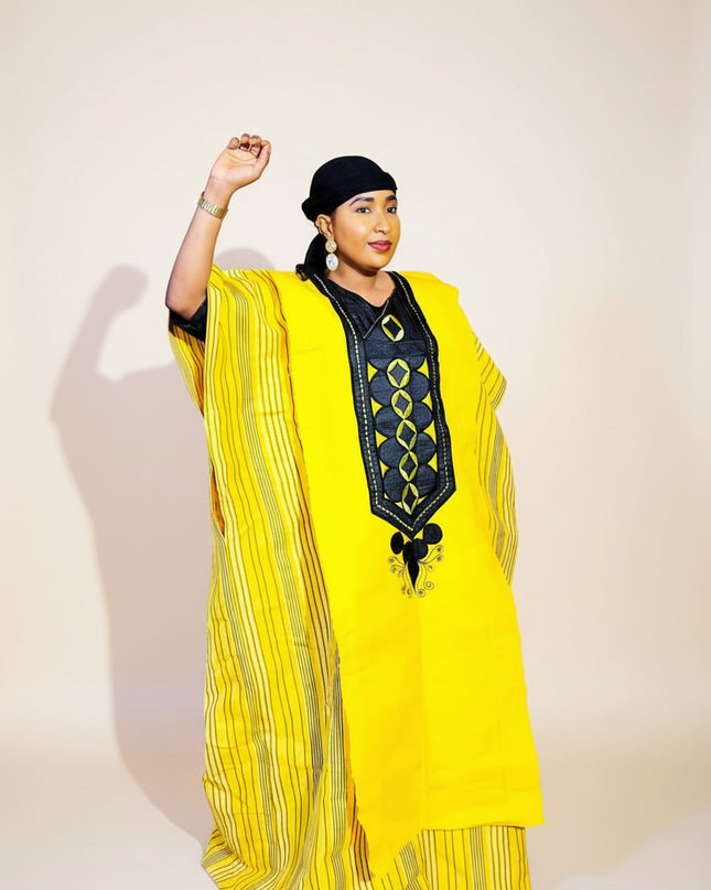 Boubou aso oke lobaloba brodé - Jaune