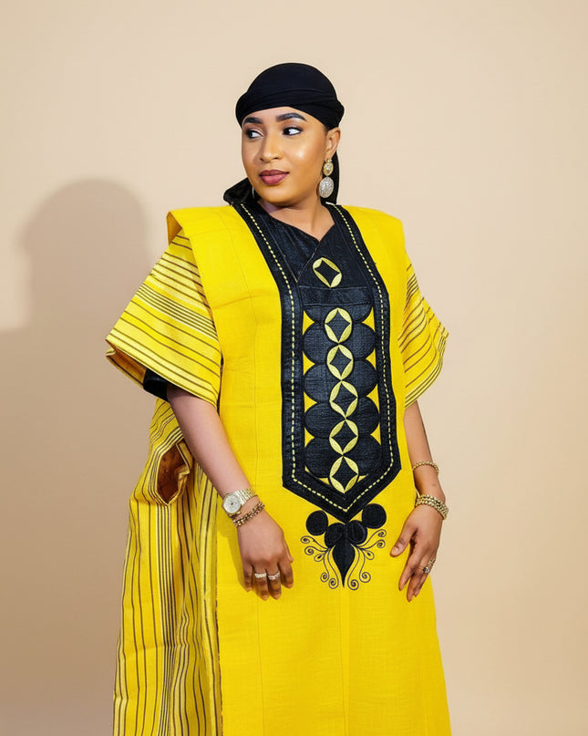 Boubou aso oke lobaloba brodé - Jaune