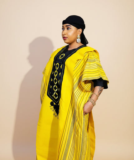 Boubou aso oke lobaloba brodé - Jaune