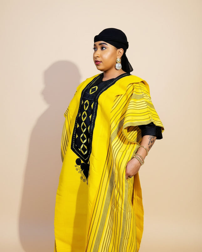 Boubou aso oke lobaloba brodé - Jaune
