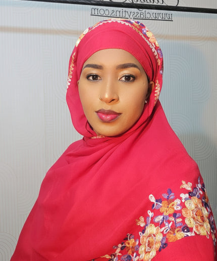 Foulard Amira aux fleurs - Rouge