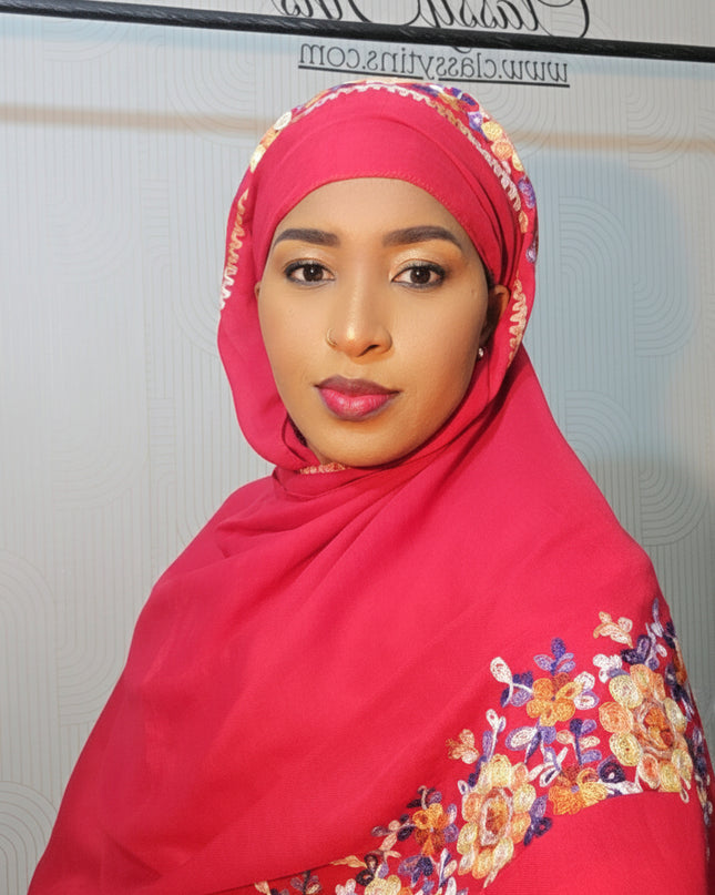 Foulard Amira aux fleurs - Rouge
