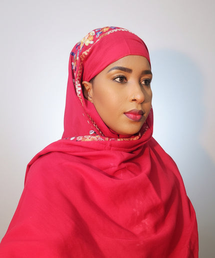 Foulard Amira aux fleurs - Rouge