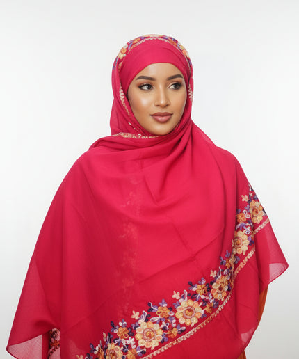 Foulard Amira aux fleurs - Rouge