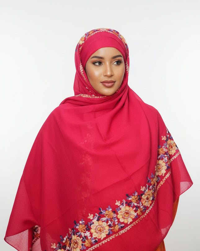 Foulard Amira aux fleurs - Rouge