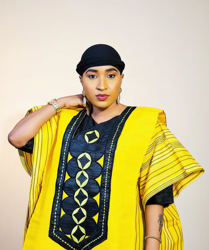 Boubou aso oke lobaloba brodé - Jaune