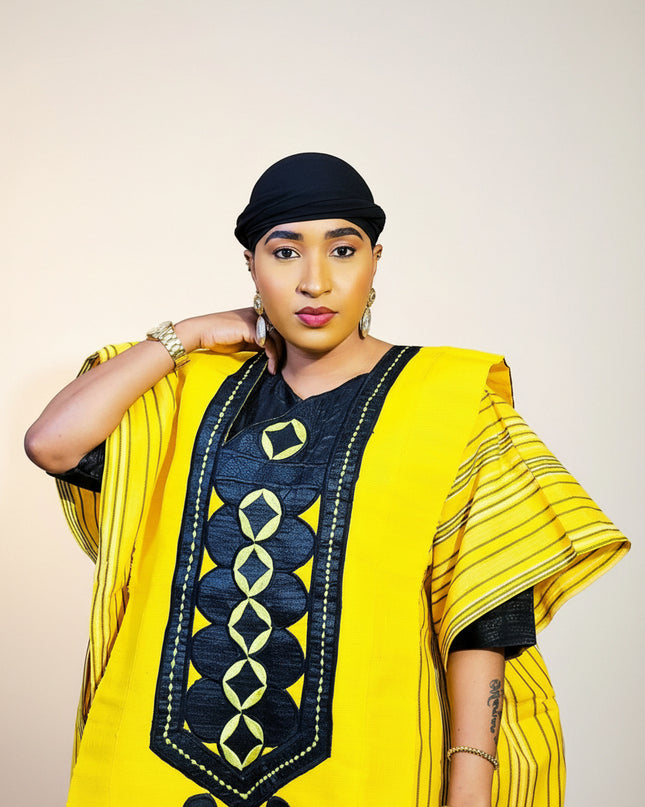 Boubou aso oke lobaloba brodé - Jaune