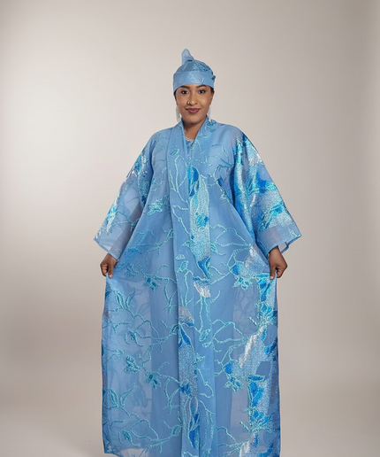 Ensemble brocart dubai - Bleu ciel