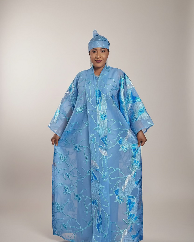 Ensemble brocart dubai - Bleu ciel