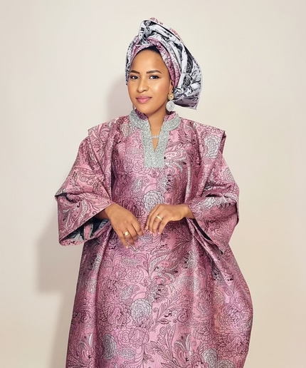 Boubou brocart aoua - Rose