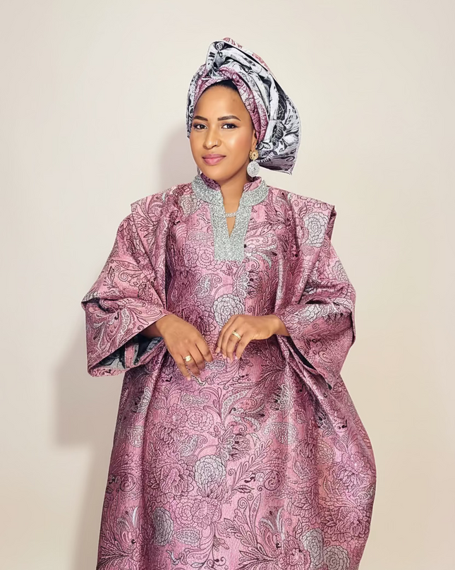 Boubou brocart aoua - Rose
