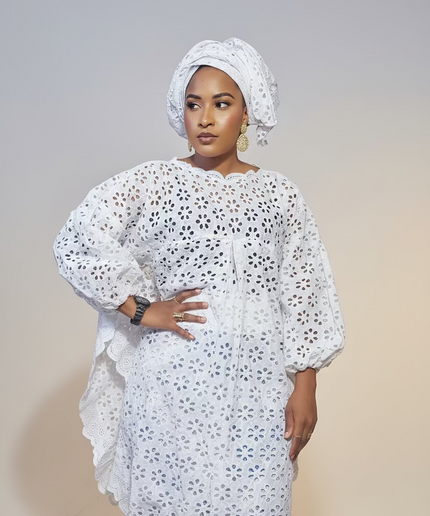 Ensemble dentelle brocart - Blanc