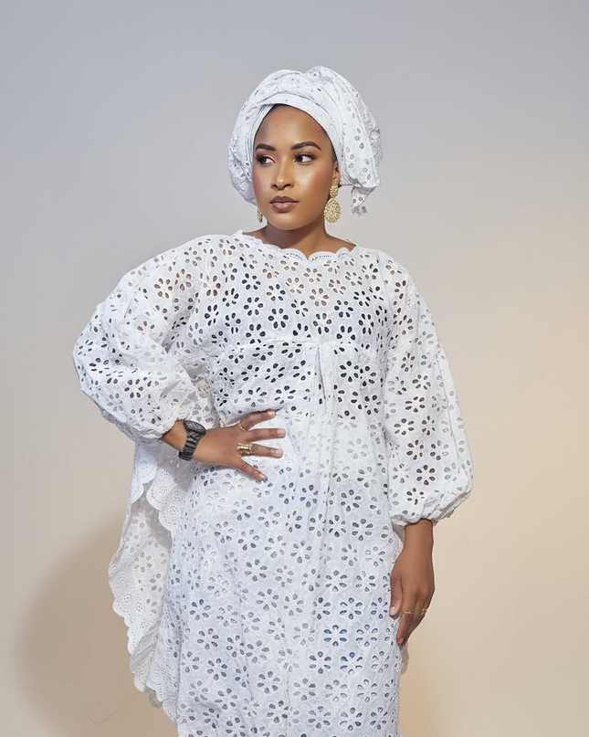 Ensemble dentelle brocart - Blanc