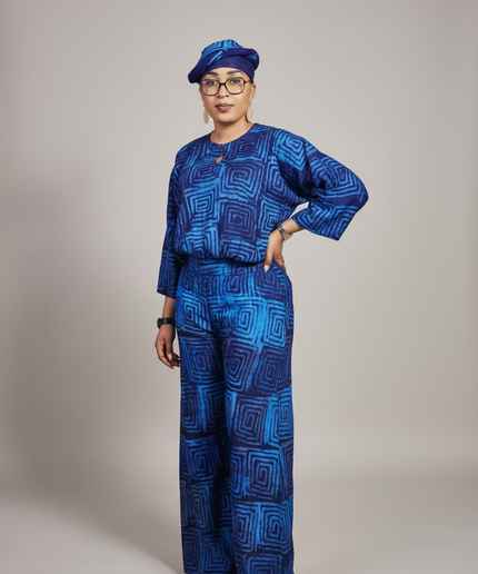 Ensemble pantalon adire - Bleu nuit