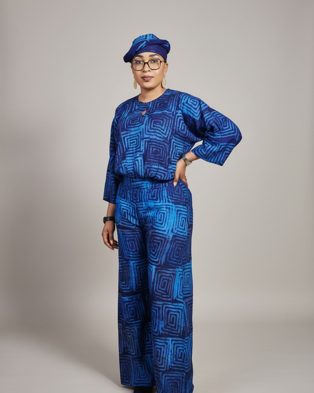 Ensemble pantalon adire - Bleu nuit