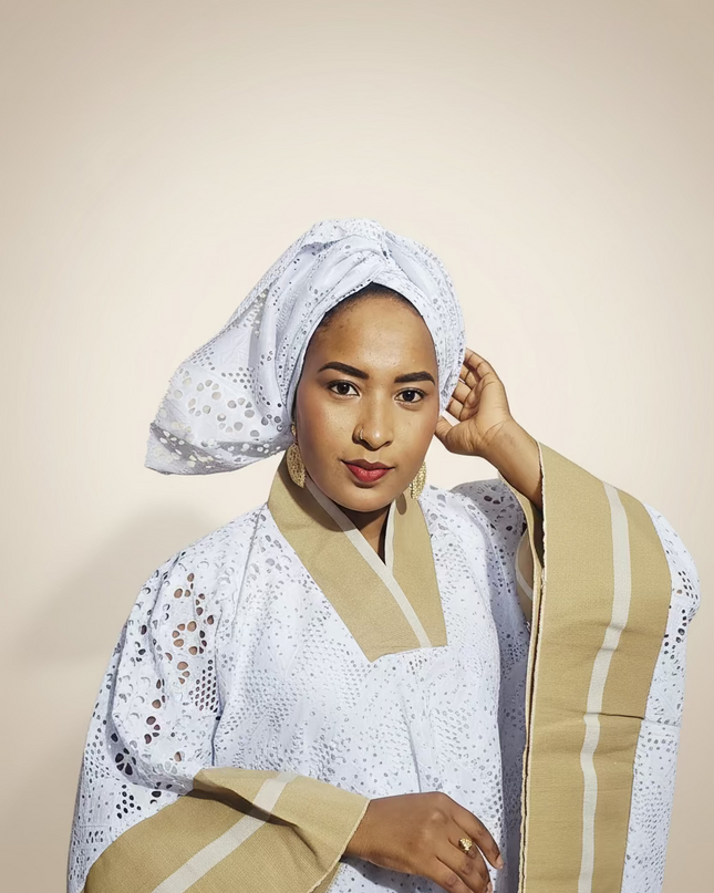 Robe morenike dentelle aso oke - Blanc IV
