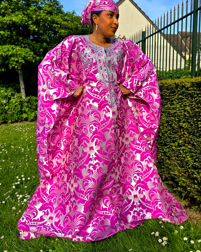 Boubou damask brodé - Fuchsia