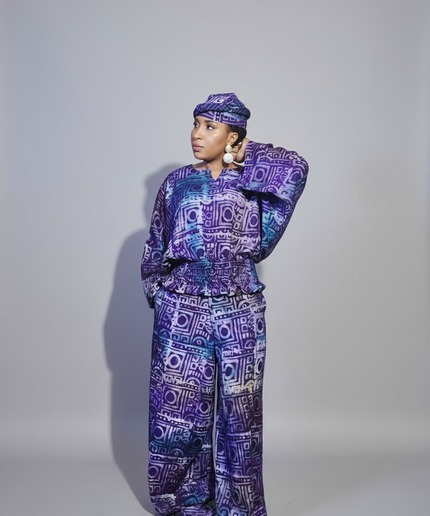 Ensemble pantalon adire folami - Bleu violet