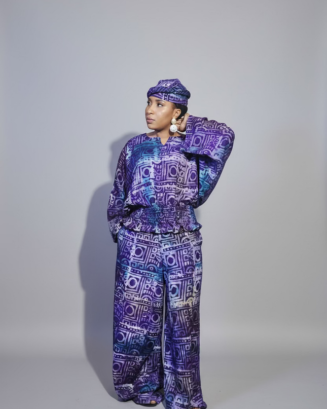 Ensemble pantalon adire folami - Bleu violet
