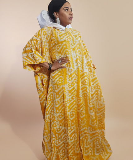 Boubou adire à capuche - Blanc