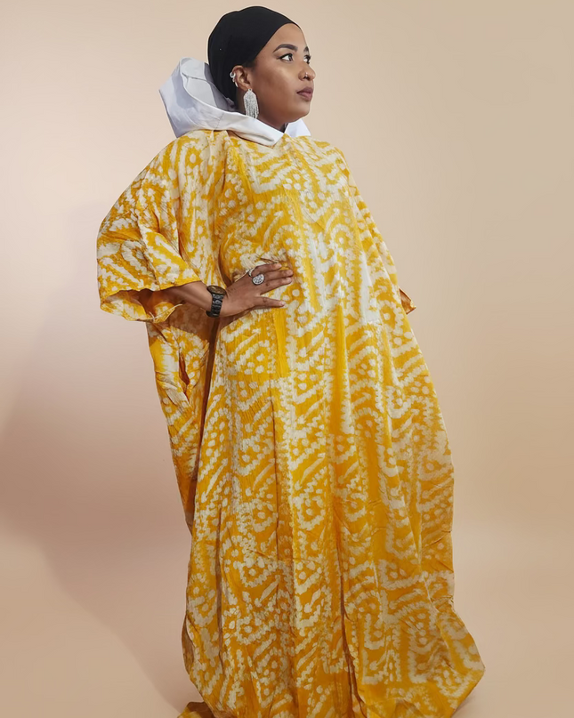 Boubou adire à capuche - Blanc