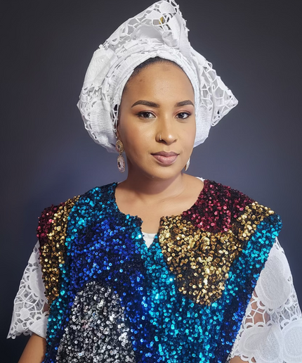Robe africaine dentelle velours pailleté  - Blanc II