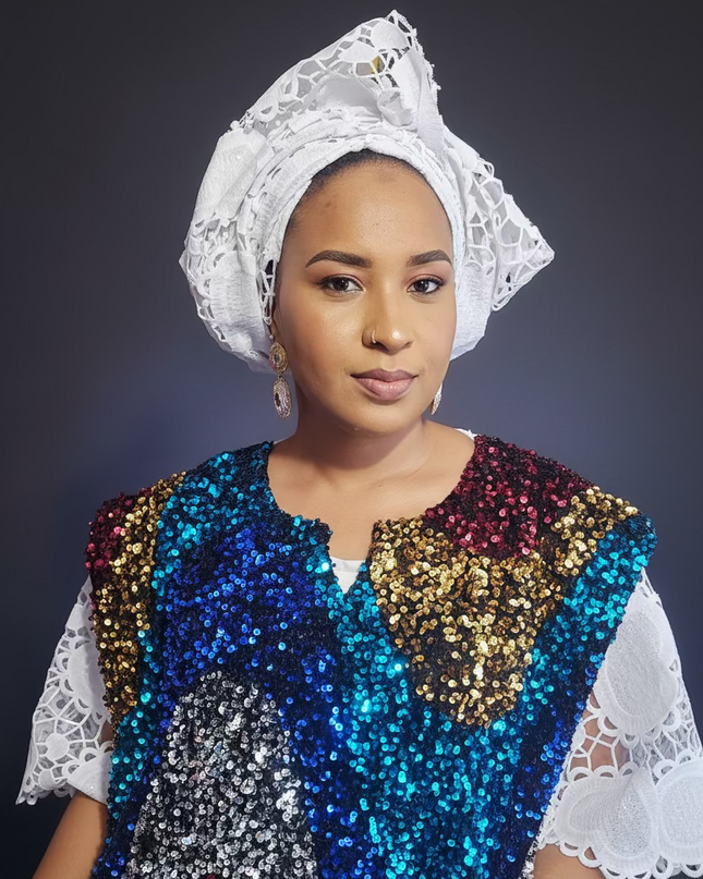 Robe africaine dentelle velours pailleté  - Blanc II