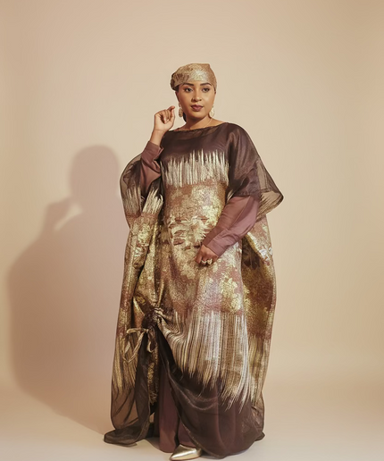 Ensemble amma brocart organza rétractable - Marron