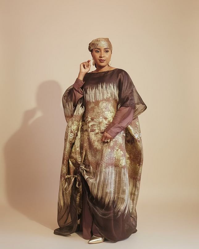 Ensemble amma brocart organza rétractable - Marron