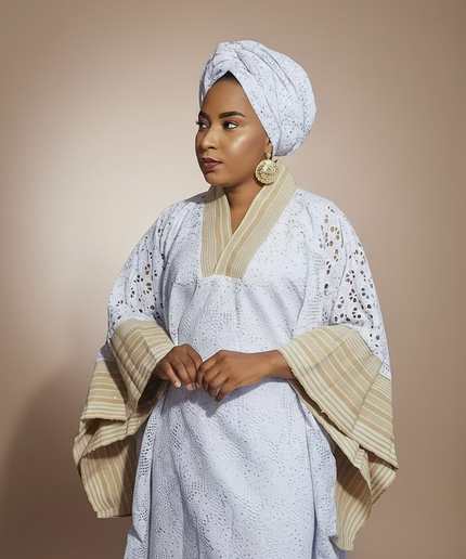 Robe morenike dentelle aso oke - Blanc II
