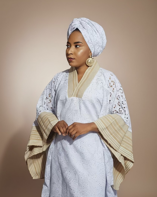 Robe morenike dentelle aso oke - Blanc II