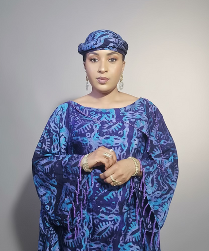Boubou adire dempé perlé motunrayo - Bleu nuit