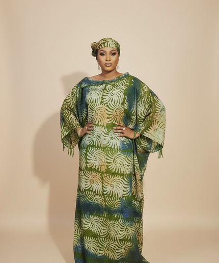 Boubou adire dempé perlé tolulope - Vert