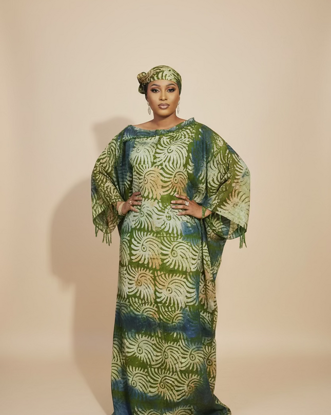 Boubou adire dempé perlé tolulope - Vert
