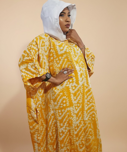 Boubou adire à capuche - Blanc