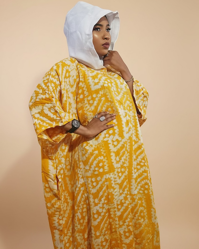 Boubou adire à capuche - Blanc